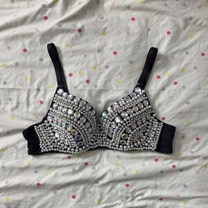 Sparkling Black Embellished Bra